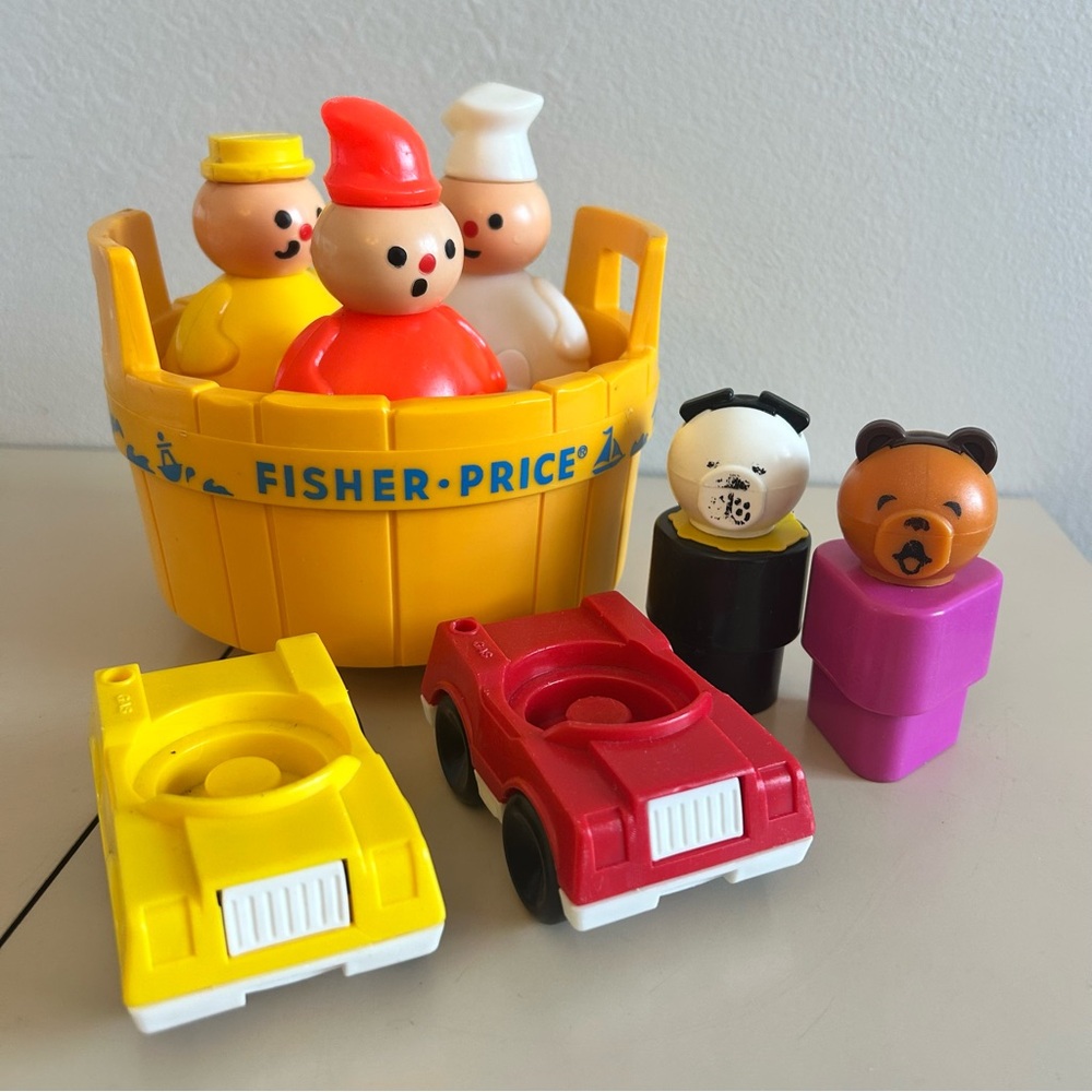 Vintage Fisher Price Three Men In A Tub  3 Figures And Tub 1970’s Plus Bonus